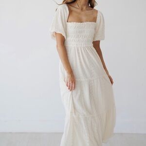 Kate Landry Cream Off-Shoulder Maxi Dress